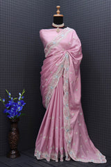 Diamond Chinon Silk with Heavy Embroidery Work Saree