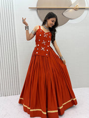 Navratri Special Cotton Handwork Real Coding & Mirror Work Lehenga With Stitched Blouse