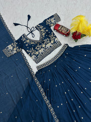 Festival Special Vichitra Silk Embroidery Thread & Sequence Work Lehenga With Stitched Blouse