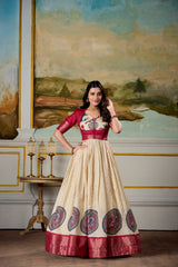 South Indian Style Stunning Dola Silk Kalamkari Printed Gown