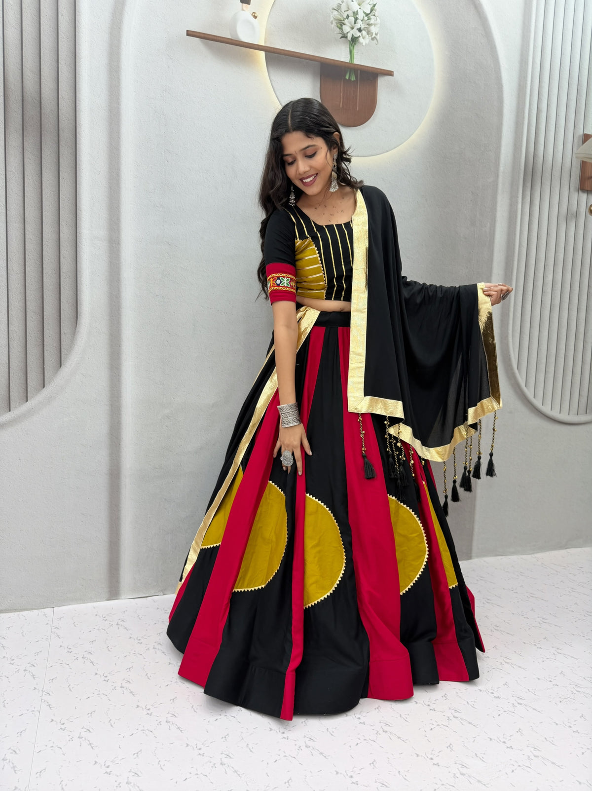 Navratri Special Cotton Gamthi Work Lehenga With Stitched Blouse