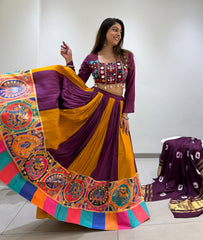 Navratri Special Rayon Silk Real Mirror Embroidery Work Lehenga With Stitched Blouse
