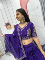 Festive Special Chinon Silk Embroidery Thread Work Lehenga Choli