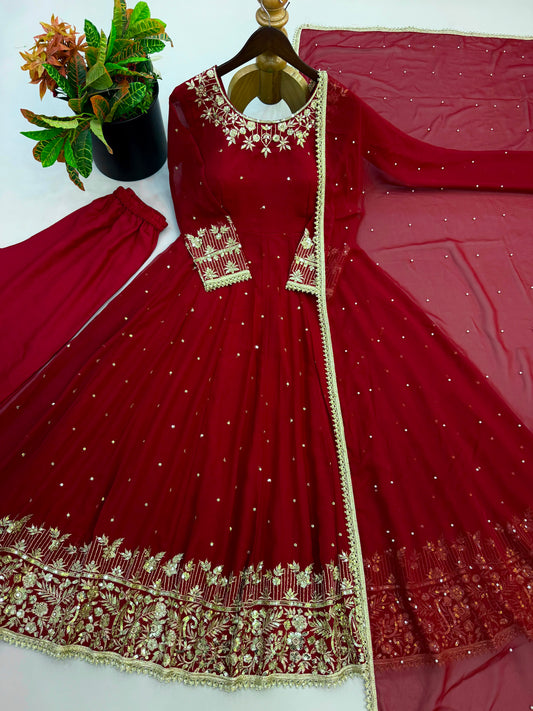 Party-wear Georgette Embroidery Work Gown