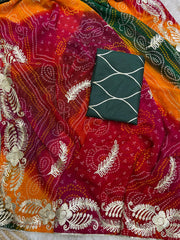 Soft Georgette Pachrangi Bandej Saree