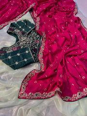 Beautiful Chinon Silk Sequence With Multi Coding Work Saree