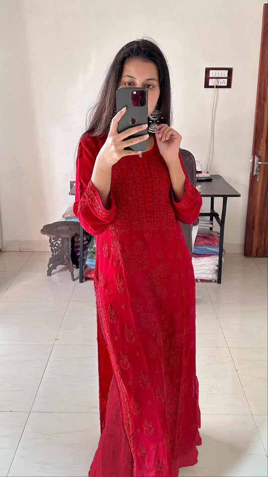 Beautiful Red Colour Georgette Work Salwar Suit