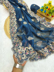 Beautiful C Pallu Concept With Multi Colour Thread Work Saree