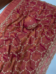 Beautiful Moss Silk Sequence Embroidery Work Saree