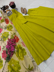 Partywear Roman Silk Chanderi Long Plain Gown