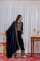 Designer Party-wear Viscose Velvet With Embroidery Sequence Work Suit
