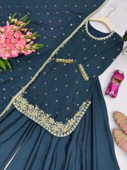 Partywear Chinon Silk Embroidery Sequence & Moti Work Sharara
