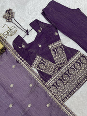 Party-wear Stylish Crunchy Silk Embroidery & Sequence Work Sharara
