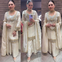 Party-wear Cosmos Real Mirror Embroidery Work Sharara