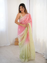 Trendy Crunchy Peding Cotton Thread Embroidery Work Saree