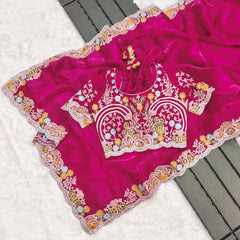Trending Pink Jimmy Choo With Embroidery Thread & Coding Work Saree