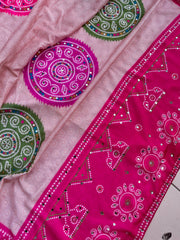 Beautiful Chinon Digital Bandhani Printed With Chakri Motifs Work Saree