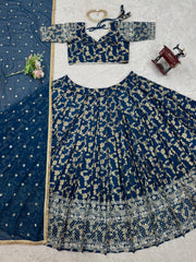 Beautiful Jacquard Silk Thread With Sequence Work Lehenga Choli