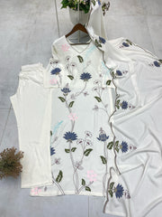Beautiful Rayon Lotus Motifs Embroidery Work Kurta Set