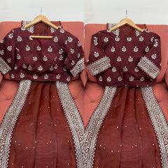 Party-wear Organza Thread & Sequence With Diamond Work Saree