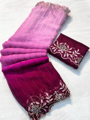 Beautiful shimmer Georgette 3D Shaded Saree