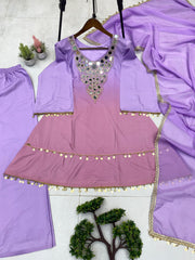 Beautiful Printed Crepe Mirror & Embroidery Work Suit