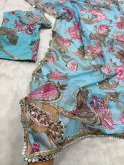 Beautiful Georgetta Digital Printed Handwork Sequence Work Saree