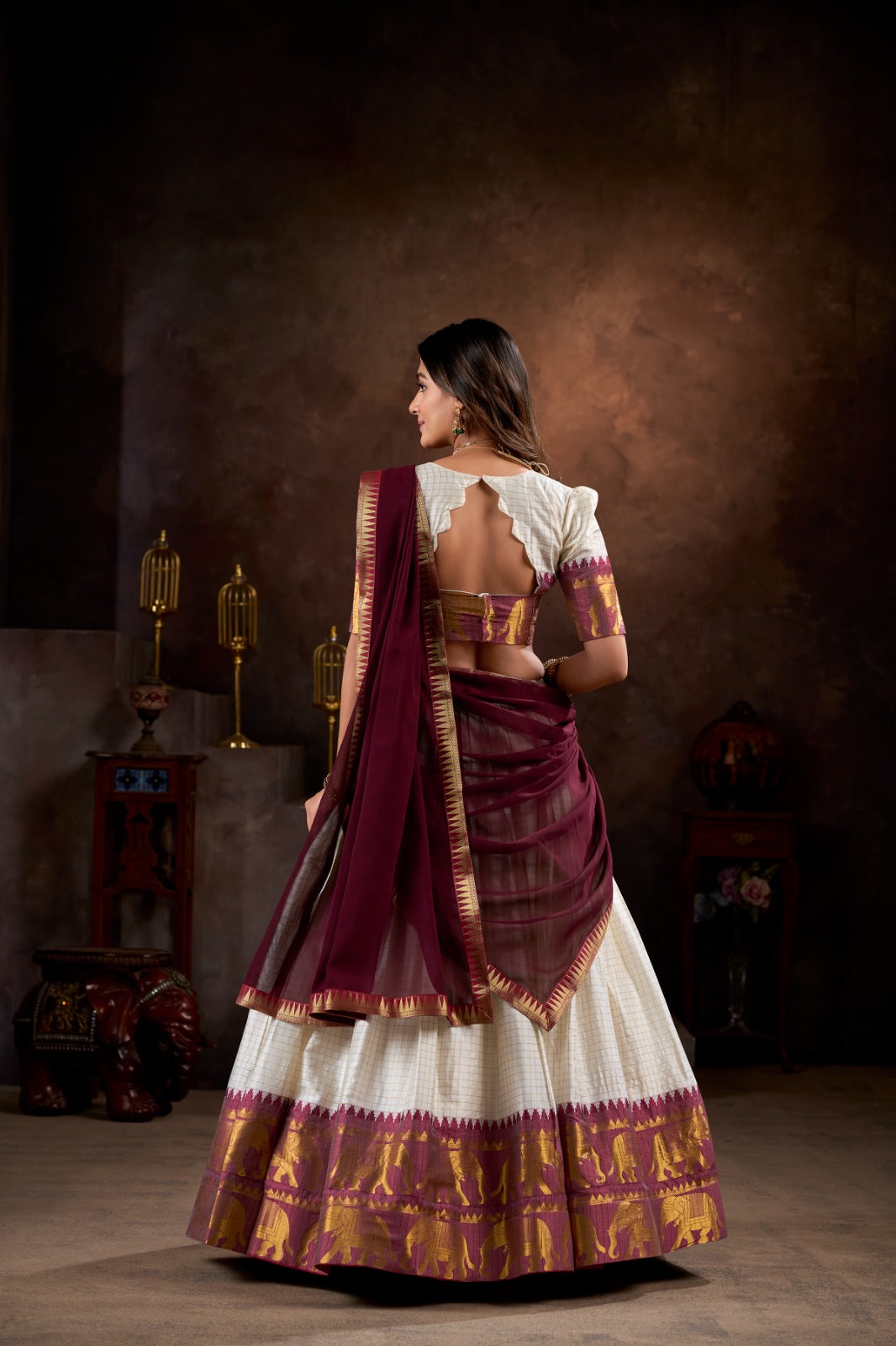 Beautiful Traditional Kalyani Cotton Chex With Zari Weaving Work Lehenga Choli