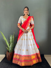 South Indian Festival Special Cotton Big Border Woven Half Saree