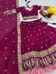 Festive Special Vichitra Silk Embroidery Coading Sequence & Thread Work Lehenga  With Stitched Blouse