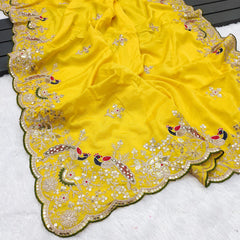 Beautiful Chinon Silk With Heavy Embroidery Thread Codding & Sequins Work Saree