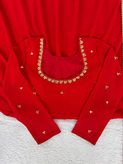 Elegant Ethnic Red Georgette Hand-Work & Stone Work Gown