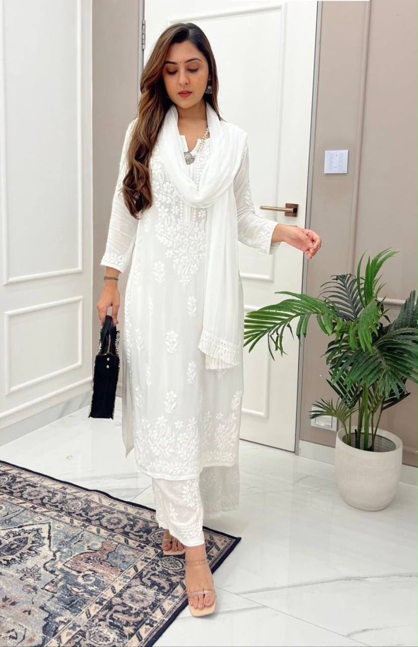 Designer Muslin Cotton Embroidery Work Salwar Suit