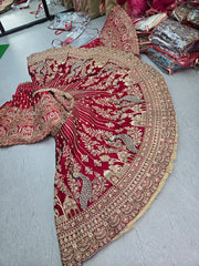 Beads Handwork Rani Hot Pink, Maroon Cherry Red, Rust Orange Latest Bridal Lehenga