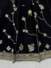 Trendy Black Georgette Thread Sequence Work Lehenga Saree