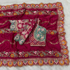 FestRangoli Silk Sequence Dori Embroidery & Real Mirror Saree With Stitched Blouse