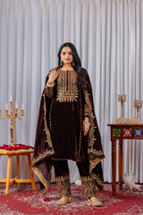 Designer Party-wear Viscose Velvet With Embroidery Sequence Work Suit