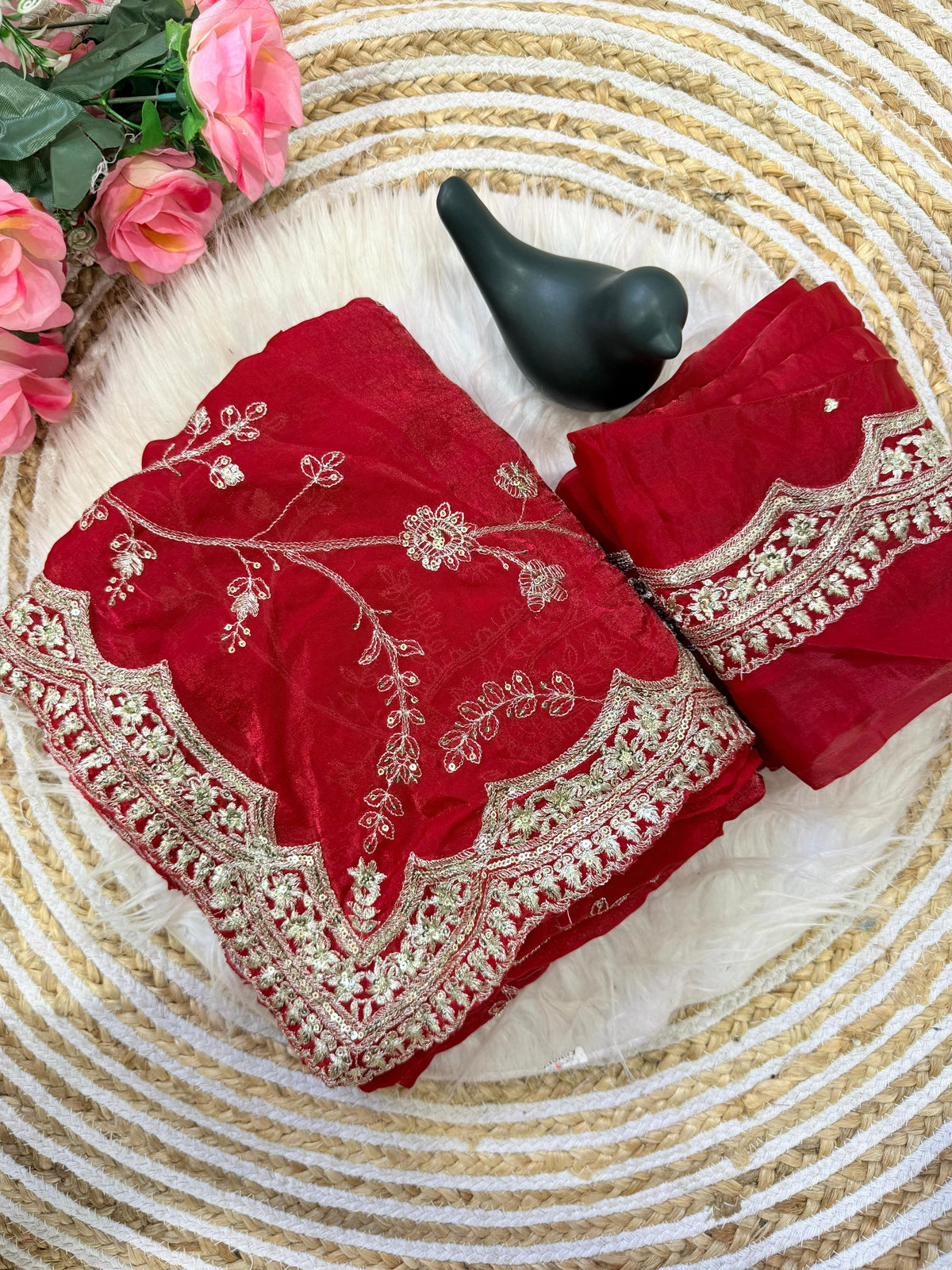 Attractive Pure Space Silk Embroidery Work Saree