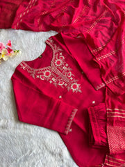 Pretty Pink Roman Silk Embroidery With Sequence Work Dress