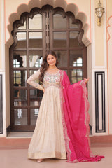 Beautiful Cosmos Weaving Jacquard With Pearl Beads Embroidered Gown