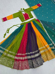 Navratri Special Georgette Multi Colour Lehenga With Stitched Choli