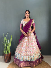 Sale South Indian Style Soft Dola Cotton Silk Lehenga Choli