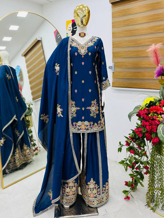 Party-wear Chinon Silk Coding Sequence Embroidery Work Sharara