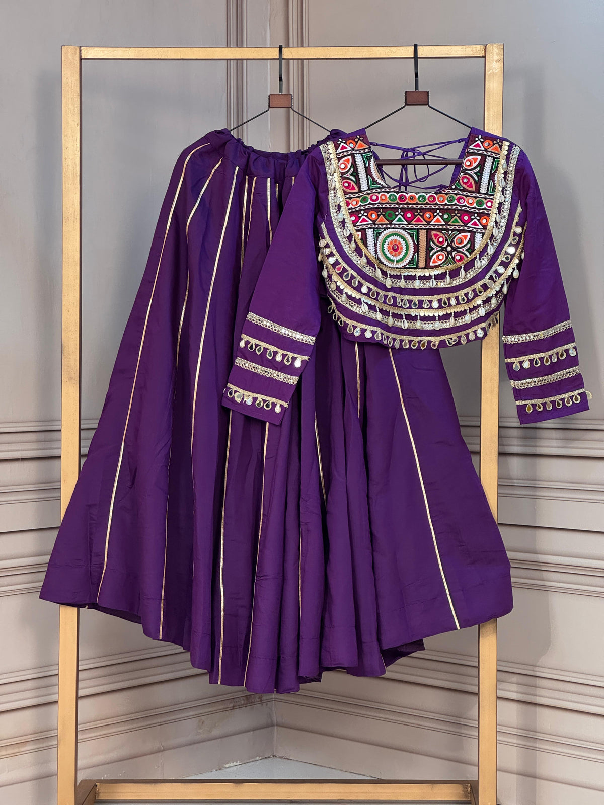 Navratri Spcial Roman Silk With Attractive Gota-Patti Work Lehenga With stitched Blouse