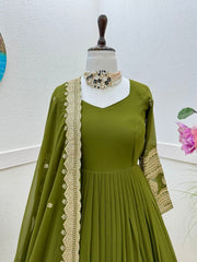 Attractive Georgette Embroidery & sequence Work Gown