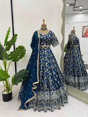 Beautiful Jacquard Silk Thread With Sequence Work Lehenga Choli