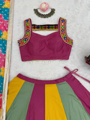Beautiful Rayon Gamthi Thread Work With Real Mirror Work Lehenga Choli