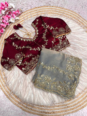 Beautiful  Fendy Chiffon Coding & Sequence Embroidery Saree With Stitched Blouse