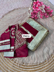 Beautiful Georgette Gotalace Border In Whole Saree With Stitched Blouse