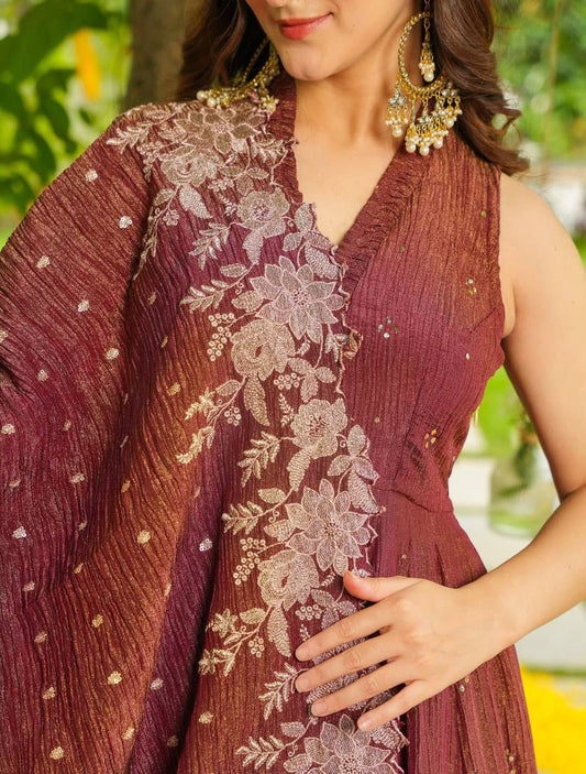 Party-wear Trendy Crunchy Silk Embroidery Work Gown